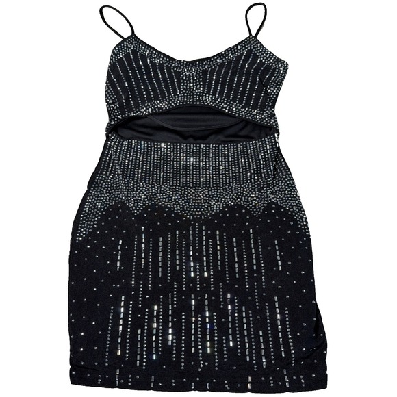 Windsor Dresses & Skirts - 4D~ Windsor Bedazzle Body con bling dress Black Open Front Club Dress Sz Lg